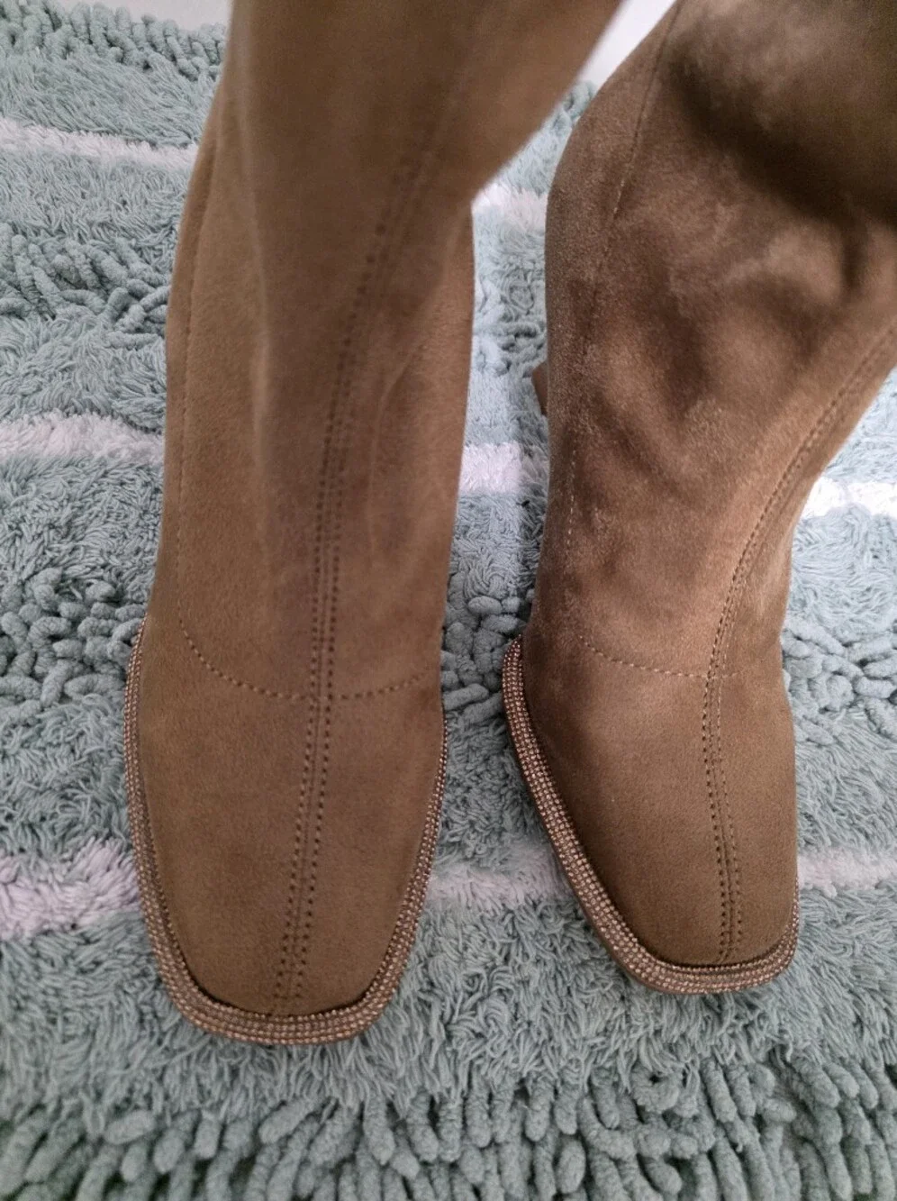 Over-the-Knee Suede Stretch Boots in Brown